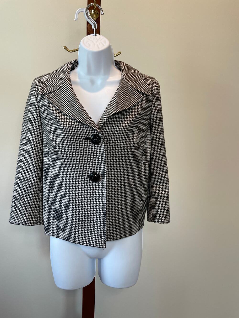 Talbots Houndstooth Button Front Blazer Size 6 Petite Vintage